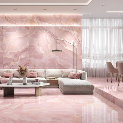 Prestige Rose Pink Onyx Effect Polished Porcelain Tile 600x1200